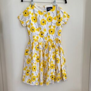 Lands' End White Dress with Bright Yellow Floral Print